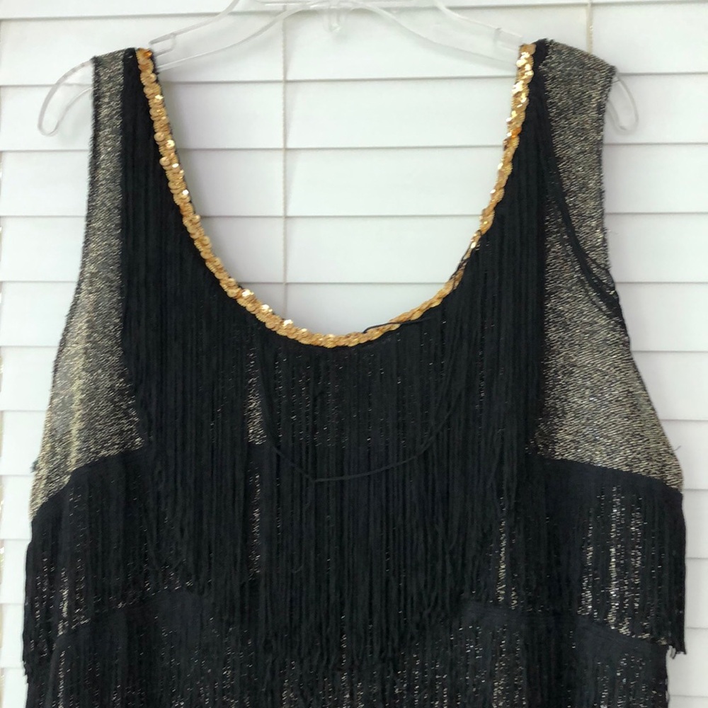 Flapper Girl Dress Roaring 20’s Halloween Costume Metallic Fringe Black One Size - Picture 3 of 7